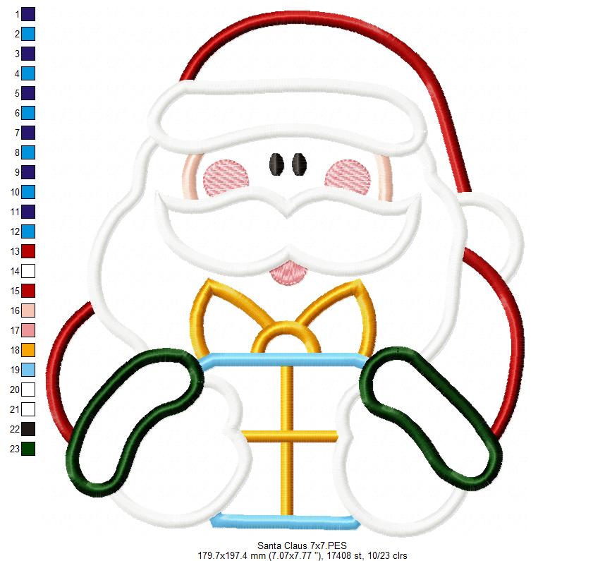 Santa Claus Holding a Gift - Applique - Machine Embroidery Design