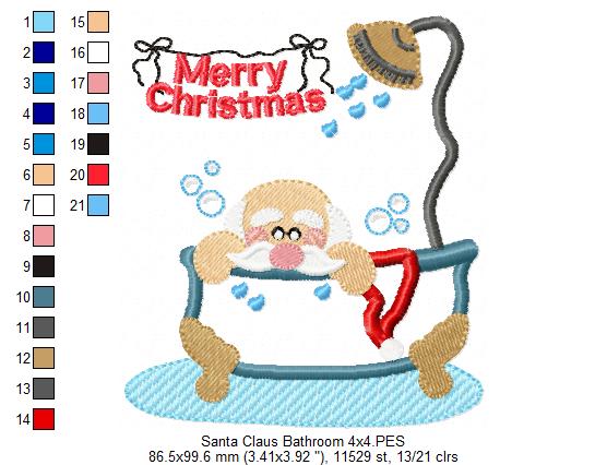 Santa Claus in the Bathroom - Applique - Machine Embroidery Design