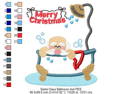 Santa Claus in the Bathroom - Applique - Machine Embroidery Design