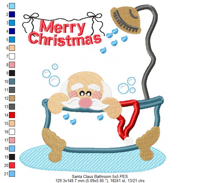 Santa Claus in the Bathroom - Applique - Machine Embroidery Design