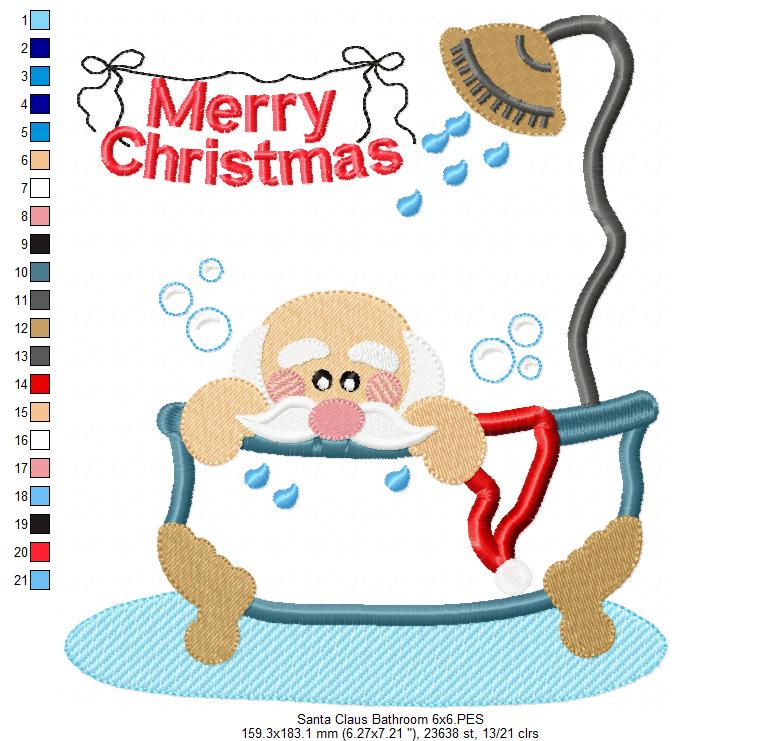 Santa Claus in the Bathroom - Applique - Machine Embroidery Design