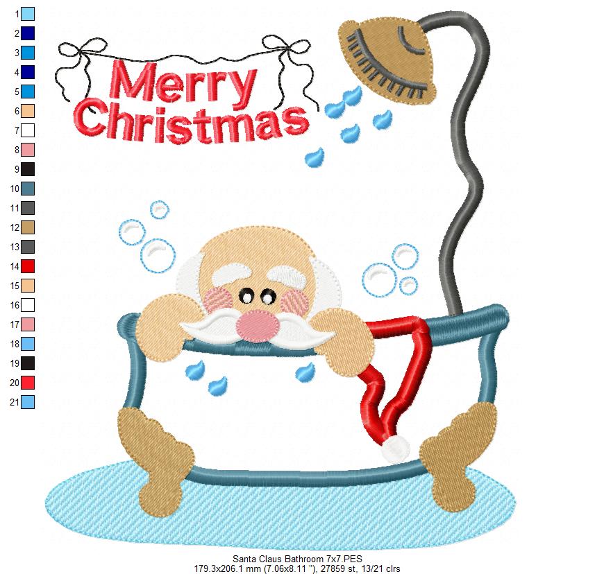 Santa Claus in the Bathroom - Applique - Machine Embroidery Design