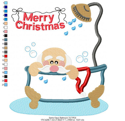 Santa Claus in the Bathroom - Applique - Machine Embroidery Design