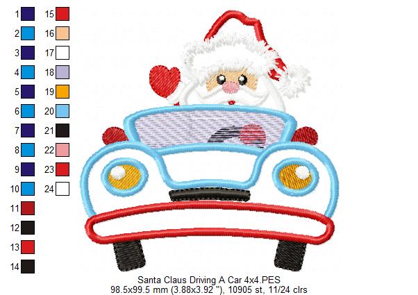 Santa Claus Driving a Car - Applique