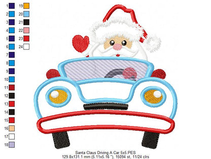 Santa Claus Driving a Car - Applique