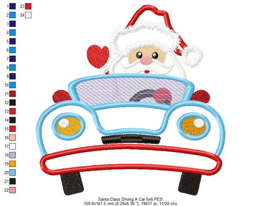Santa Claus Driving a Car - Applique