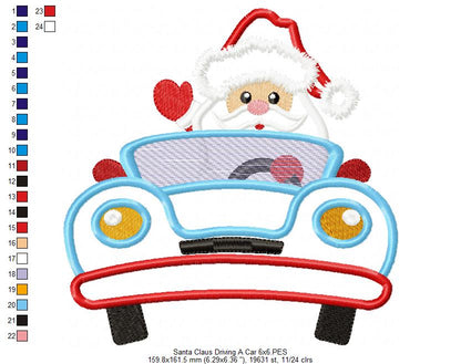 Santa Claus Driving a Car - Applique