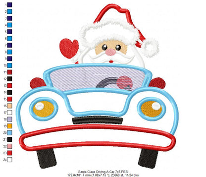 Santa Claus Driving a Car - Applique