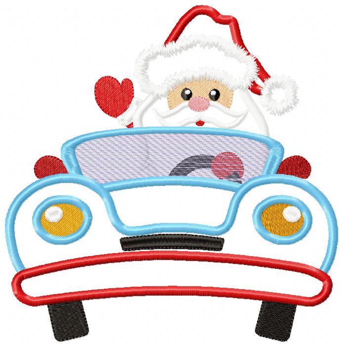 Santa Claus Driving a Car - Applique
