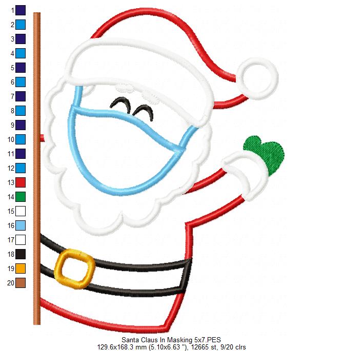 Santa Claus and Snowman Wearing a Face Mask - Set 0f 2 designs - Applique