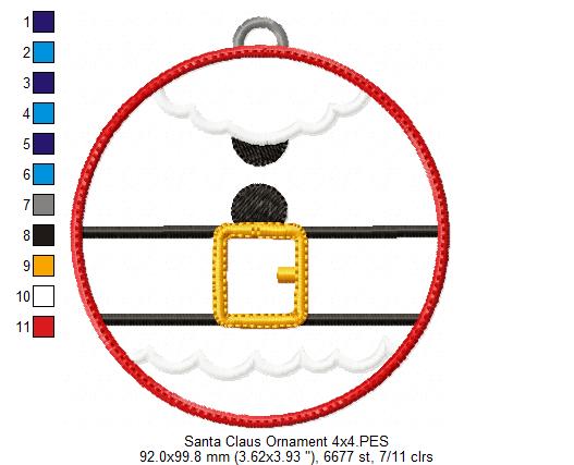 Santa Claus Ornament - Applique - Machine Embroidery Design