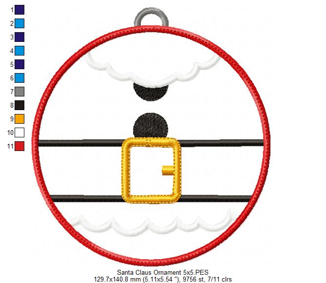 Santa Claus Ornament - Applique - Machine Embroidery Design