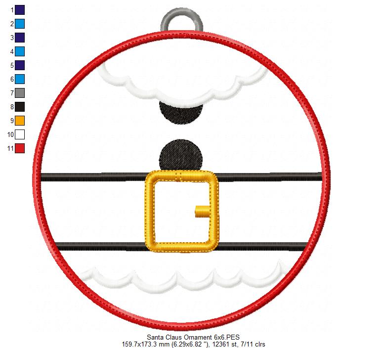 Santa Claus Ornament - Applique - Machine Embroidery Design