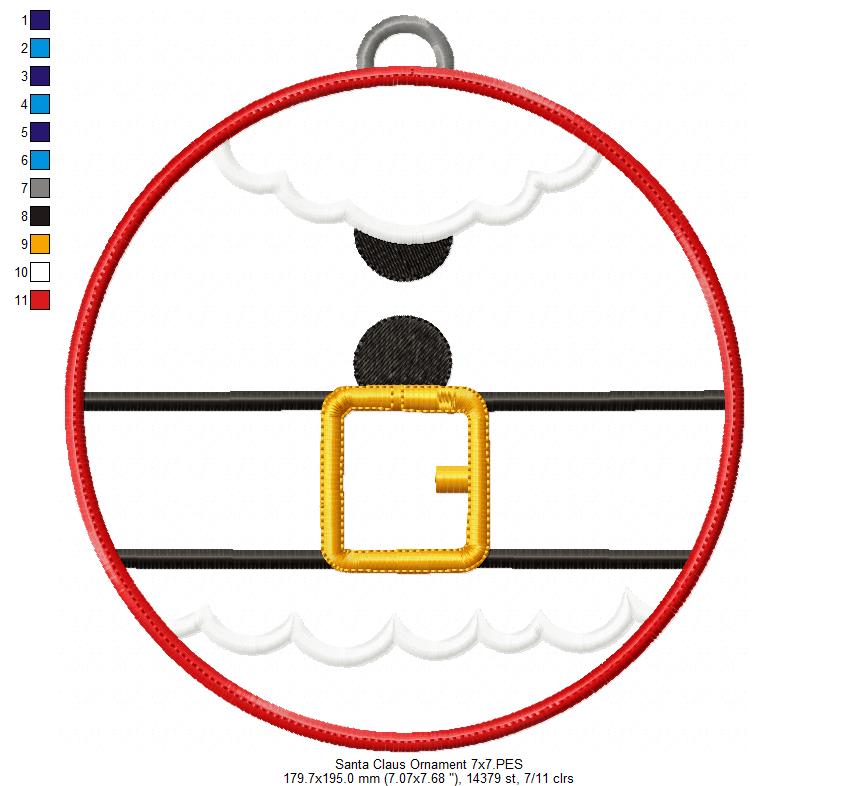 Santa Claus Ornament - Applique - Machine Embroidery Design