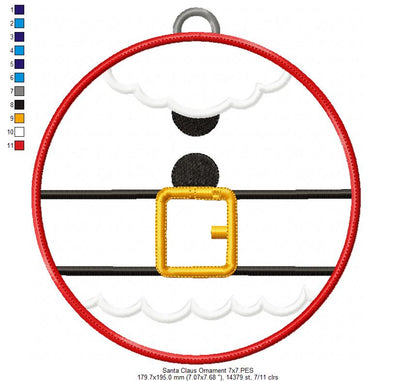 Santa Claus Ornament - Applique - Machine Embroidery Design