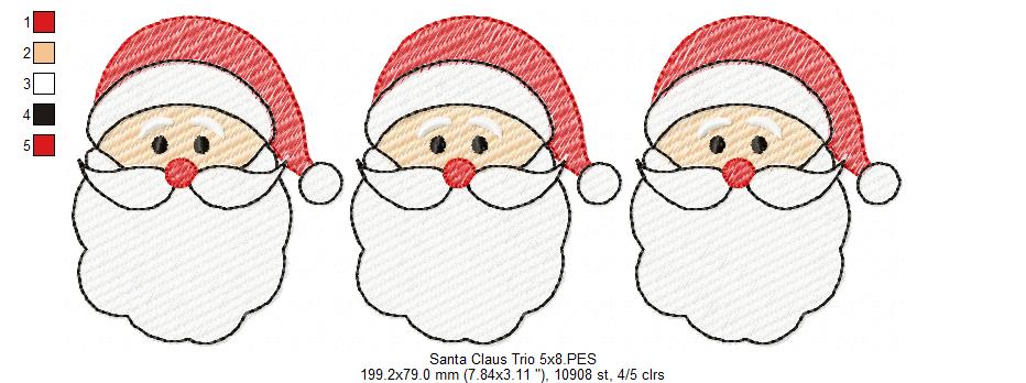 Santa Claus Trio - Rippled Stitch