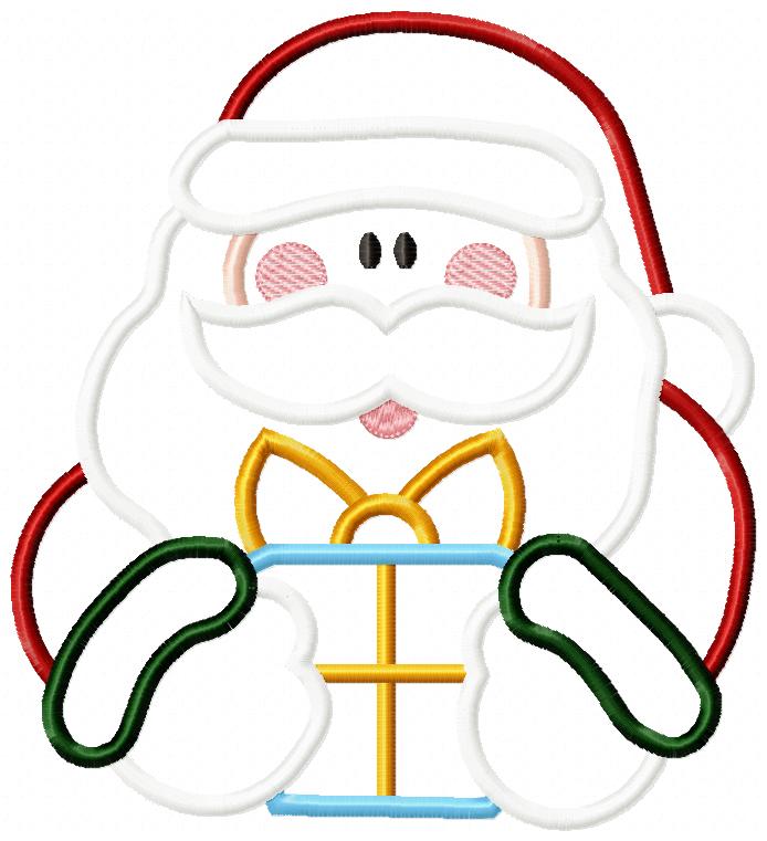 Santa Claus Holding a Gift - Applique - Machine Embroidery Design