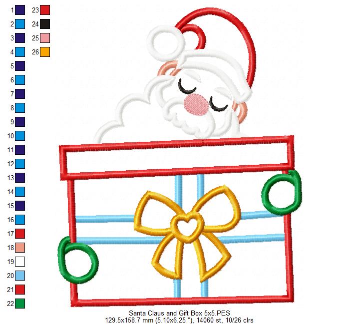Santa Claus Holding a Gift Box - Applique - Machine Embroidery Design