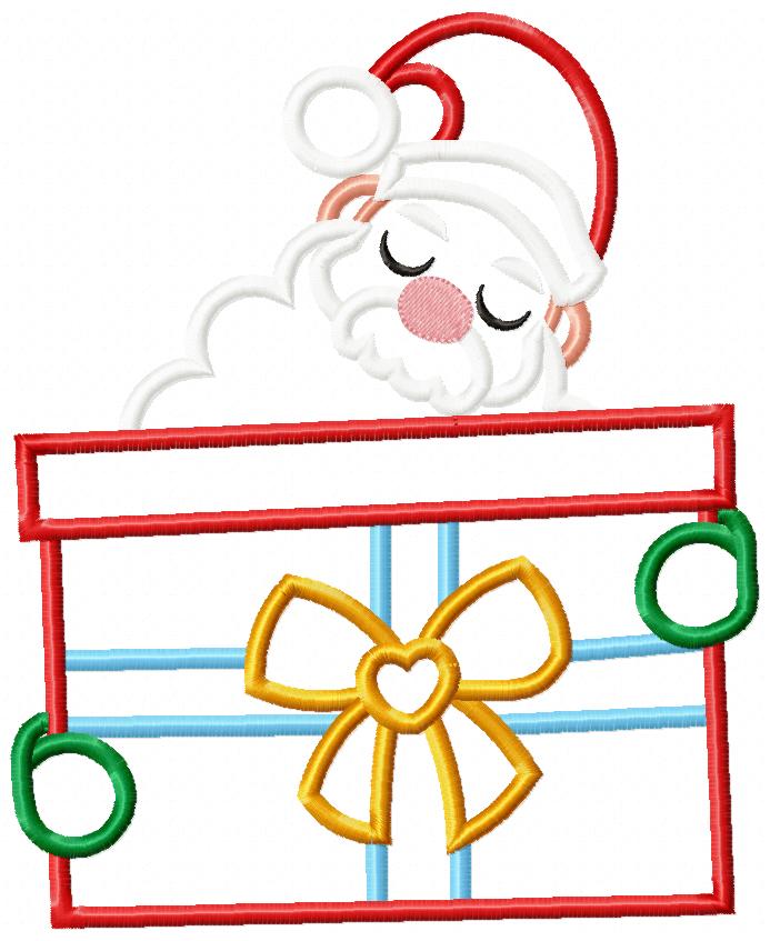 Santa Claus Holding a Gift Box - Applique