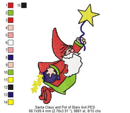 Santa Claus and Pot of Stars - Fill Stitch - Machine Embroidery Design