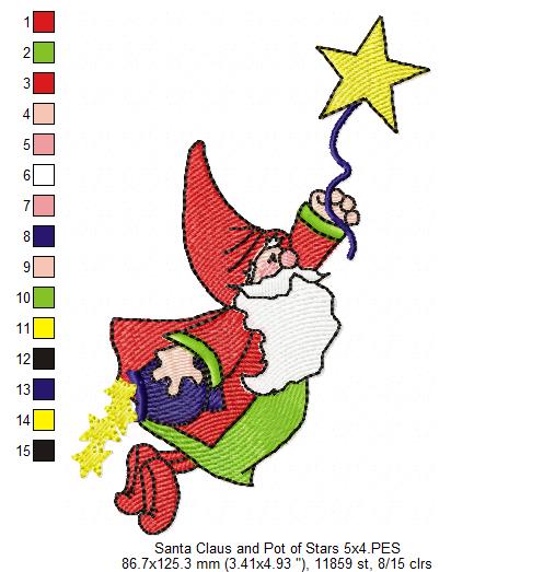 Santa Claus and Pot of Stars - Fill Stitch - Machine Embroidery Design