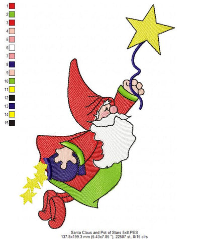 Santa Claus and Pot of Stars - Fill Stitch - Machine Embroidery Design