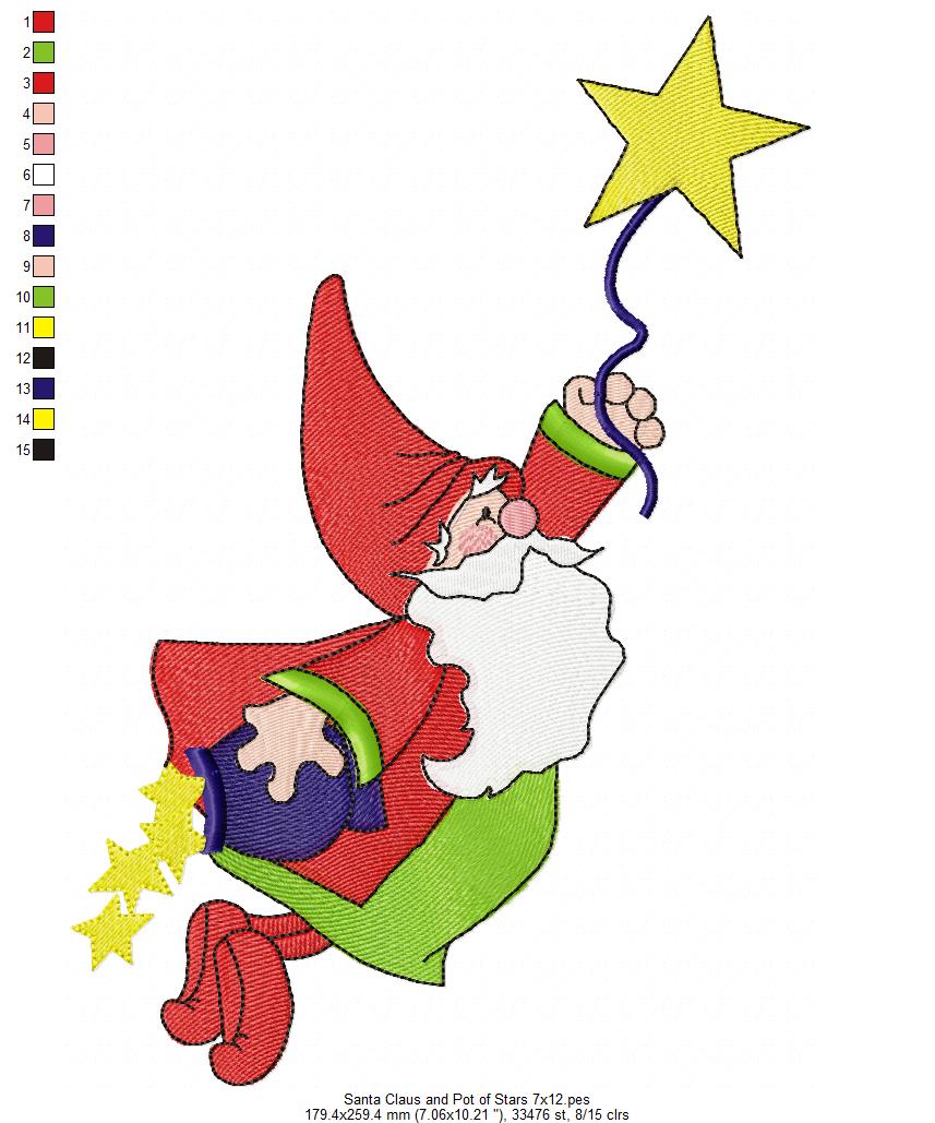 Santa Claus and Pot of Stars - Fill Stitch - Machine Embroidery Design