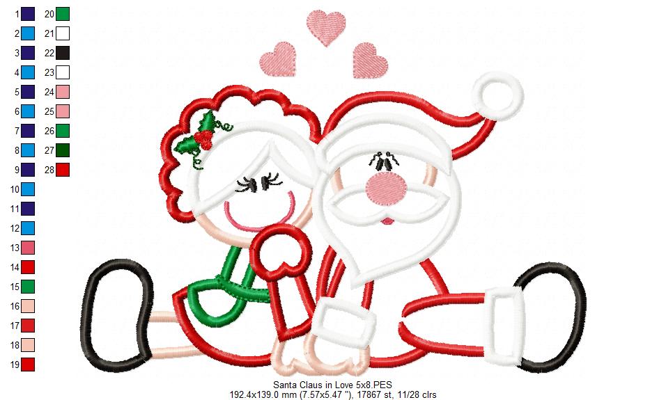 Santa Claus and Mrs. Claus in Love - Applique