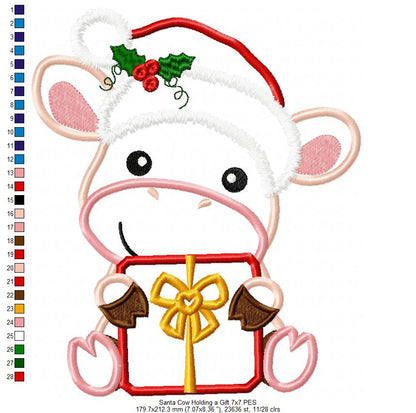 Santa Cow Holding a Gift - Applique - Machine Embroidery Design
