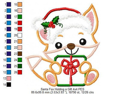 Santa Fox Holding a Gift - Applique - Machine Embroidery Design