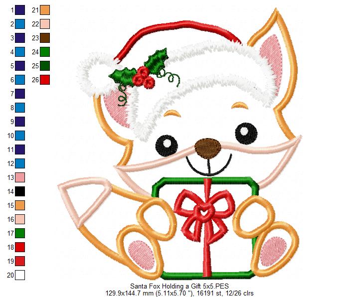 Santa Fox Holding a Gift - Applique - Machine Embroidery Design