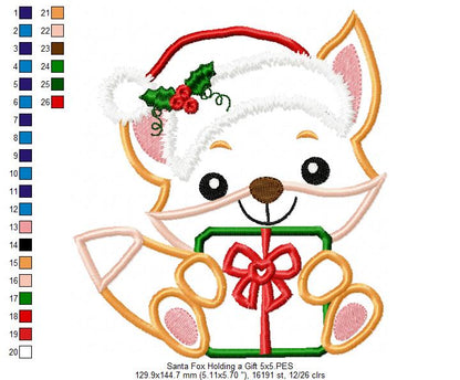 Santa Fox Holding a Gift - Applique - Machine Embroidery Design