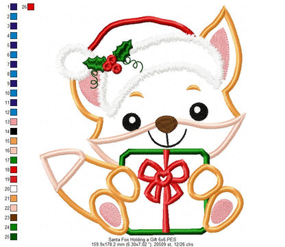 Santa Fox Holding a Gift - Applique - Machine Embroidery Design
