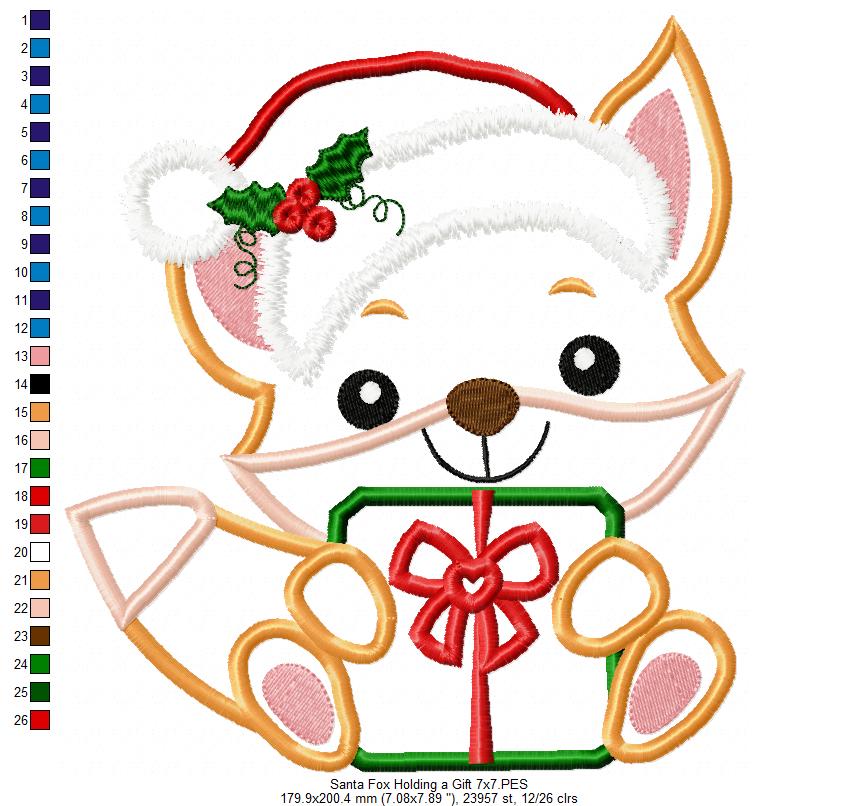 Santa Fox Holding a Gift - Applique - Machine Embroidery Design