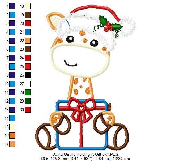 Santa Giraffe Holding a Gift - Applique - Machine Embroidery Design