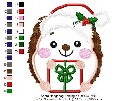 Santa Hedgehog Holding a Gift - Applique Embroidery