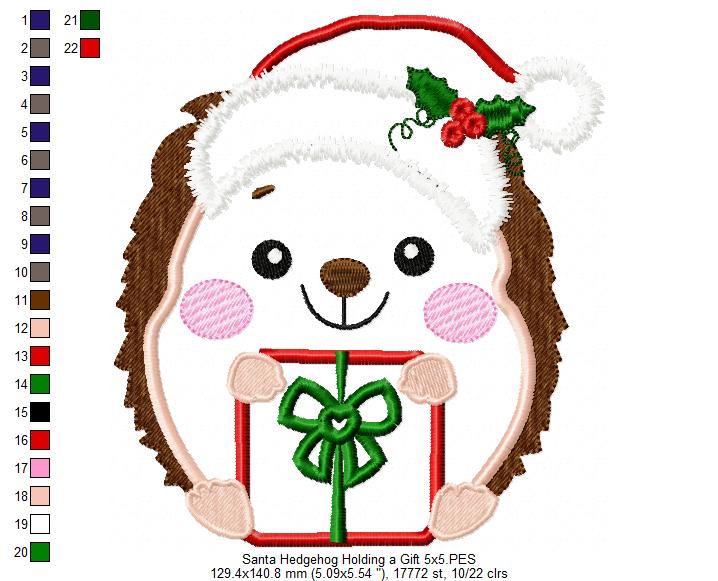 Santa Hedgehog Holding a Gift - Applique Embroidery