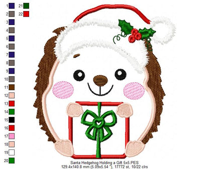 Santa Hedgehog Holding a Gift - Applique Embroidery