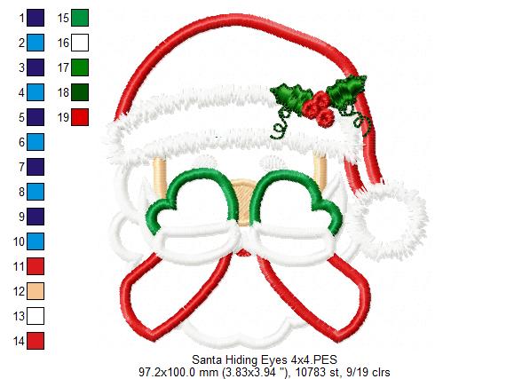 Santa Claus Face and Hiding His Eyes - Applique - Set of 2 designs