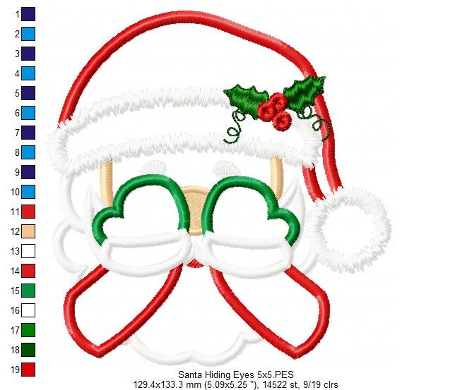 Santa Claus Face and Hiding His Eyes - Applique - Set of 2 designs