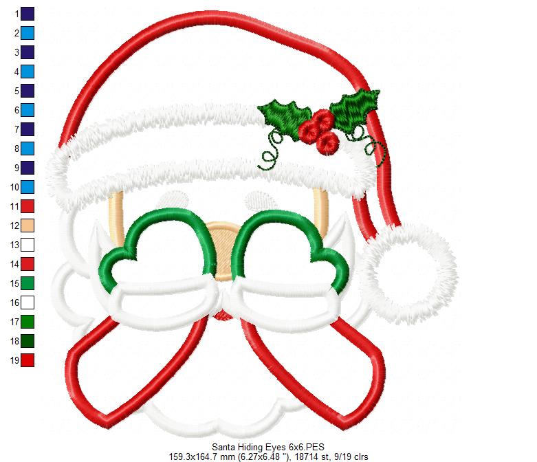 Santa Claus Face and Hiding His Eyes - Applique - Set of 2 designs
