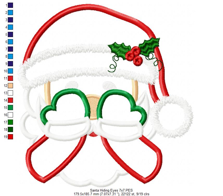Santa Claus Face and Hiding His Eyes - Applique - Set of 2 designs