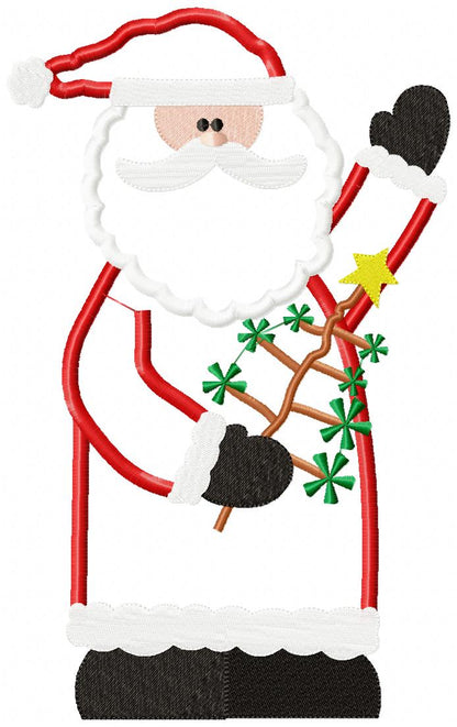 Santa Claus Holding a Christmas Tree - Applique
