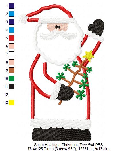 Santa Claus Holding a Christmas Tree - Applique