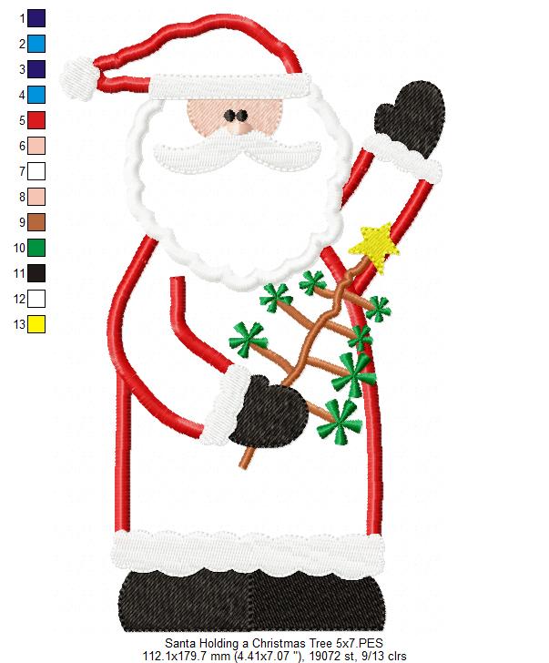 Santa Claus Holding a Christmas Tree - Applique