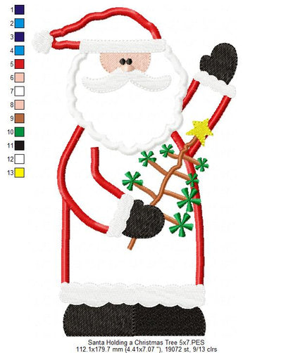 Santa Claus Holding a Christmas Tree - Applique