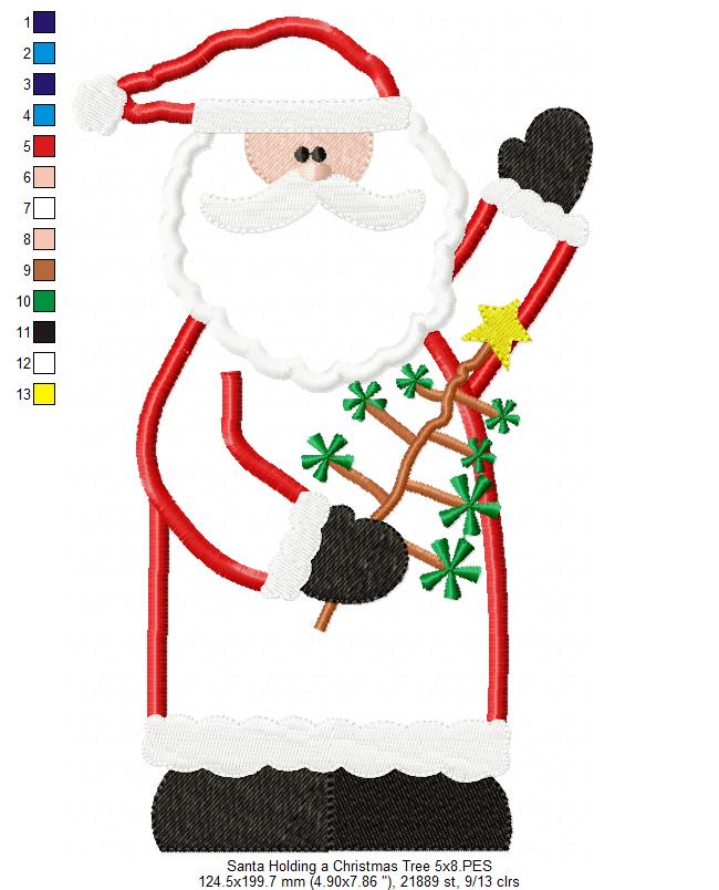 Santa Claus Holding a Christmas Tree - Applique