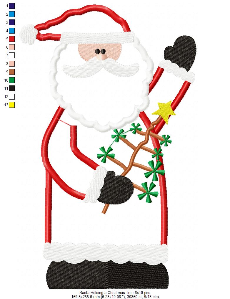 Santa Claus Holding a Christmas Tree - Applique