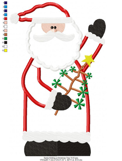 Santa Claus Holding a Christmas Tree - Applique