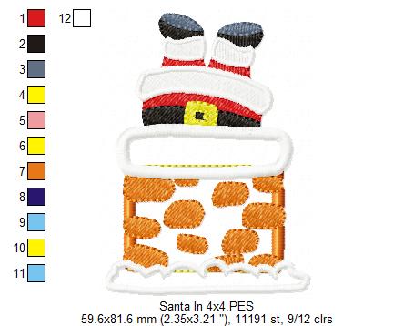 Santa Claus Stuck in Chimney - Applique - Set of 2 designs